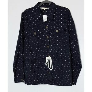 Kate & Sam Jacket Women's Large Navy Blue Polka Dot Button Rope Tie Nautical New